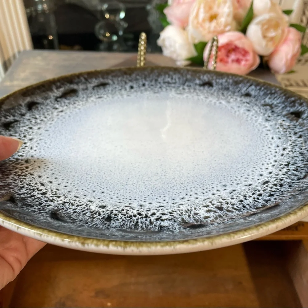 West Elm reactive glaze black white stoneware dinner plate